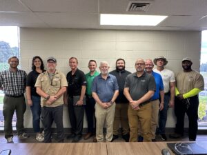 Greer CPW employees at Kusters Water in Spartanburg discussing the upcoming wastewater treatment plant expansion.