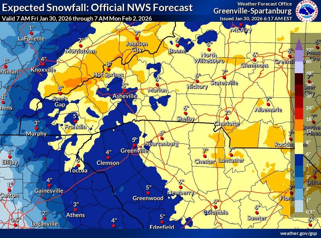 Winter Storm Gianna Expected Snowfall Totals